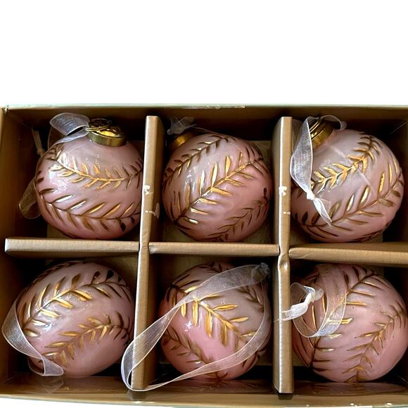 Tinsel & Fir Pink & Gold Glass Christmas Ornaments 3in Set of 6 Holiday Glam New - Picture 2 of 11